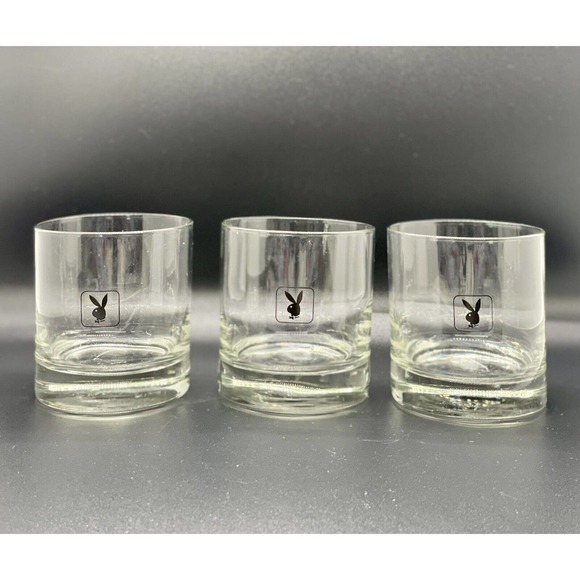 Vintage Playboy Bunny Hugh Hefner Rock Glass set of 3 - Picture 2 of 5